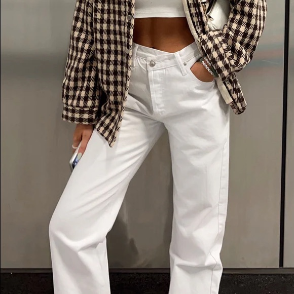 Princess Polly Holly Asymmetrical Straight Leg Jeans White Denim - Picture 2 of 8